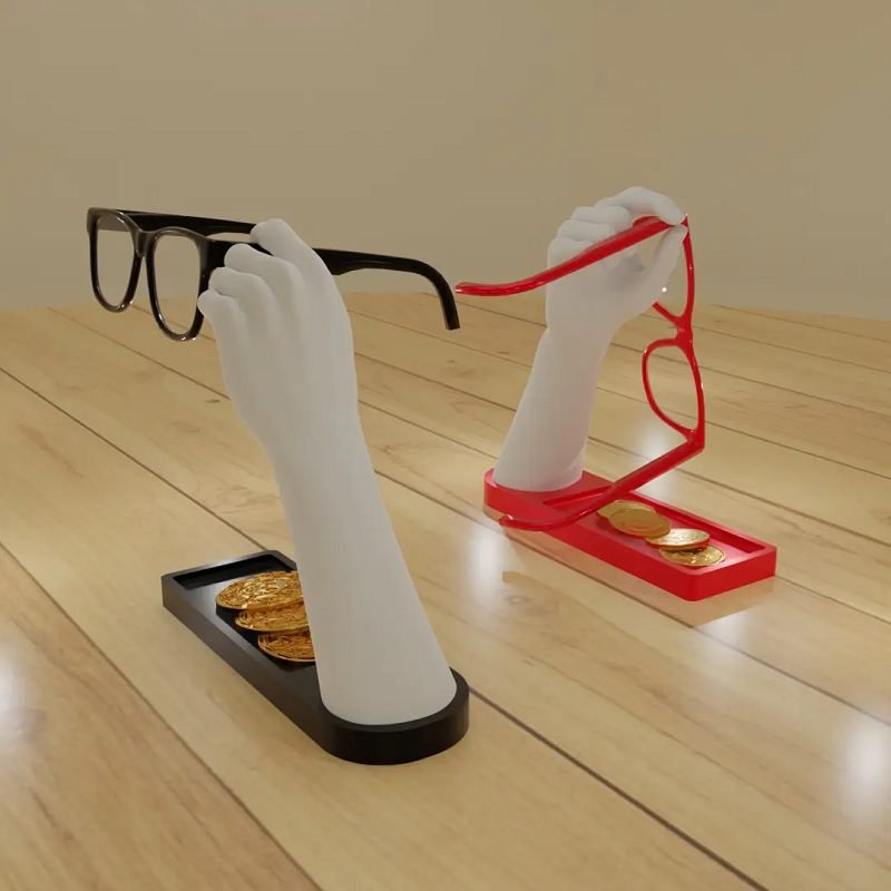 Gerenderte Brillenständer in Handform mit Ablage für Münzen